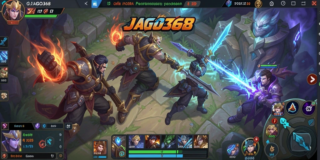 Screenshot gameplay JAGO368 menampilkan pertempuran seru antar karakter MOBA.