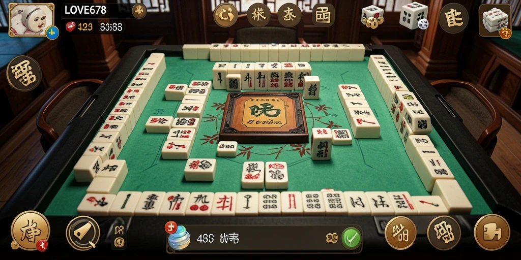 Screenshot permainan LOVE678 menampilkan ubin Mahjong yang berwarna-warni dan menarik.