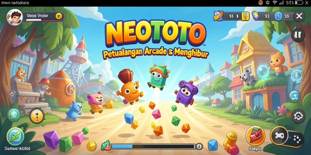 Tampilan menarik dari gameplay NEOTOTO dengan karakter lucu dan tantangan seru.