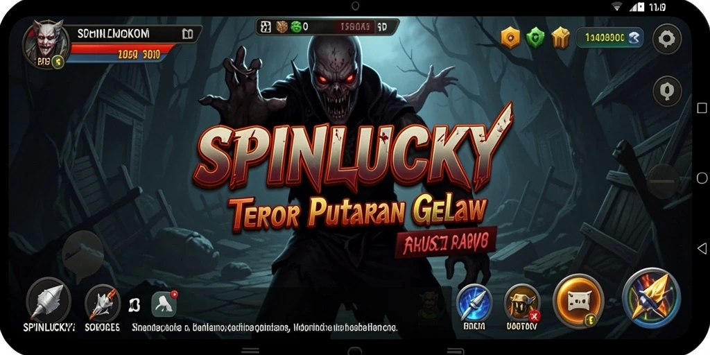 Screenshot gameplay SPINLUCKY menunjukkan suasana horor yang mencekam.