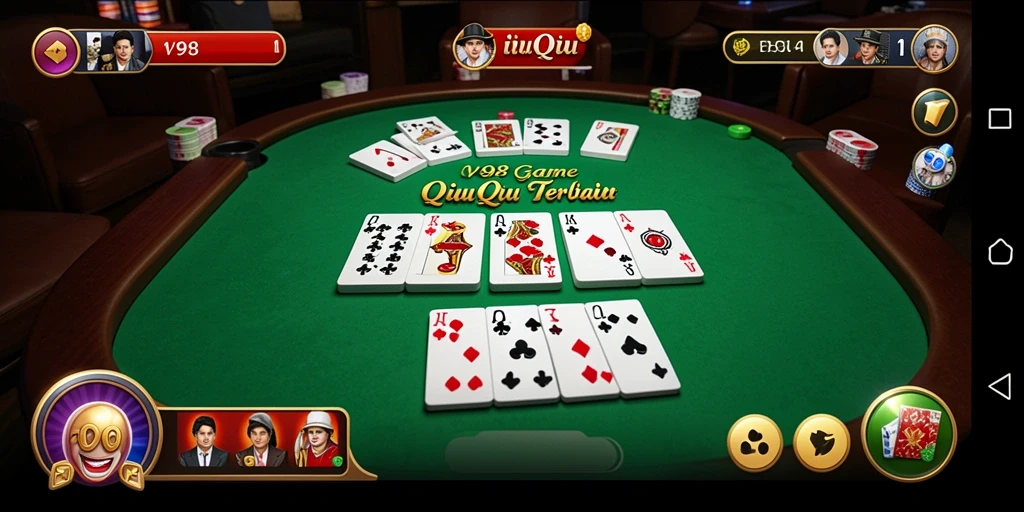 Tangkapan layar V98 menampilkan gameplay seru dalam permainan QiuQiu.