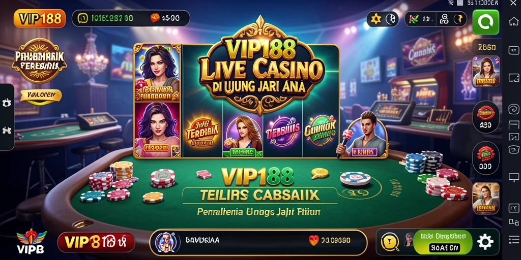 Screenshot menunjukkan gameplay seru di VIP188 dengan dealer langsung.